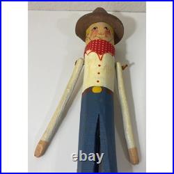 Vintage Carved Wooden Cowboy Figure Folk Art Boots Hat Bandana Americana Western