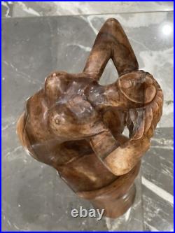 Vintage Carved Wooden Sculpture Lady Leaning Back Free