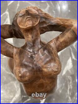 Vintage Carved Wooden Sculpture Lady Leaning Back Free