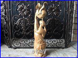 Vintage Carved Wooden Sculpture Large Mid Century Modern Statue Smooth Wood Rare