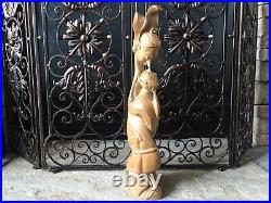 Vintage Carved Wooden Sculpture Large Mid Century Modern Statue Smooth Wood Rare