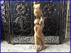 Vintage Carved Wooden Sculpture Large Mid Century Modern Statue Smooth Wood Rare