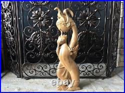 Vintage Carved Wooden Sculpture Large Mid Century Modern Statue Smooth Wood Rare