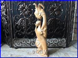 Vintage Carved Wooden Sculpture Large Mid Century Modern Statue Smooth Wood Rare