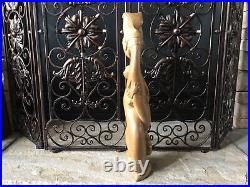 Vintage Carved Wooden Sculpture Large Mid Century Modern Statue Smooth Wood Rare