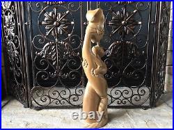 Vintage Carved Wooden Sculpture Large Mid Century Modern Statue Smooth Wood Rare