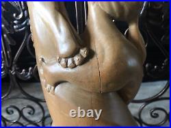 Vintage Carved Wooden Sculpture Large Mid Century Modern Statue Smooth Wood Rare