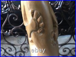 Vintage Carved Wooden Sculpture Large Mid Century Modern Statue Smooth Wood Rare