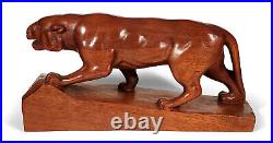Vintage Carved Wooden Tiger Cat Sculpture Wood Carving Artist Keats Wasey Lorenz