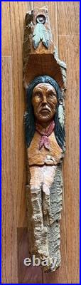 Vintage Carving Sculpture Native American Hand Carved Wood Spirit Signed