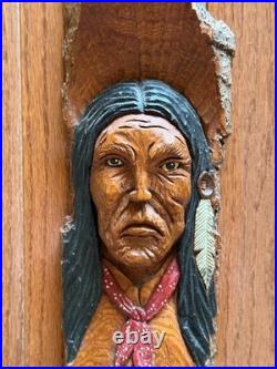 Vintage Carving Sculpture Native American Hand Carved Wood Spirit Signed