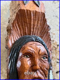 Vintage Carving Sculpture Native American Hand Carved Wood Spirit Signed