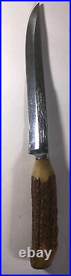 Vintage Case XX Stag-Handled Carving Knife, Fork & Sharpener With Wood Case