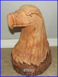 Vintage Chainsaw Artist Carved Eagle Head Sculpture Solid Wood Log withLIVE Edge