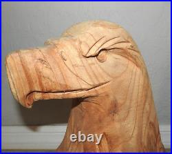 Vintage Chainsaw Artist Carved Eagle Head Sculpture Solid Wood Log withLIVE Edge