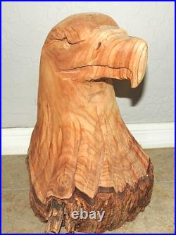 Vintage Chainsaw Artist Carved Eagle Head Sculpture Solid Wood Log withLIVE Edge