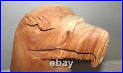 Vintage Chainsaw Artist Carved Eagle Head Sculpture Solid Wood Log withLIVE Edge