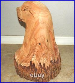 Vintage Chainsaw Artist Carved Eagle Head Sculpture Solid Wood Log withLIVE Edge