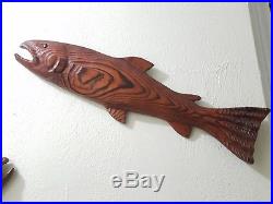 Vintage Chainsaw Carved Wood 18 Salmon Fish Wall Decor
