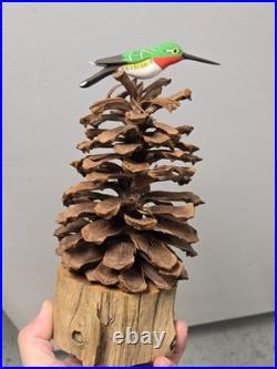 Vintage Charles Morgan Baxter TN Carved Wood Humming Bird Sculpture Folk Art