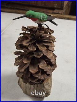 Vintage Charles Morgan Baxter TN Carved Wood Humming Bird Sculpture Folk Art