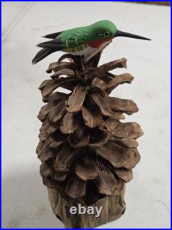 Vintage Charles Morgan Baxter TN Carved Wood Humming Bird Sculpture Folk Art