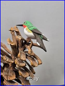 Vintage Charles Morgan Baxter TN Carved Wood Humming Bird Sculpture Folk Art