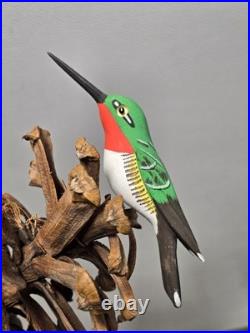 Vintage Charles Morgan Baxter TN Carved Wood Humming Bird Sculpture Folk Art