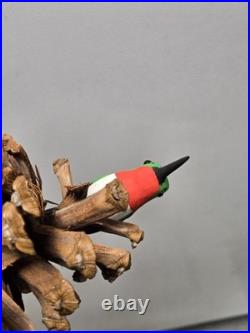 Vintage Charles Morgan Baxter TN Carved Wood Humming Bird Sculpture Folk Art