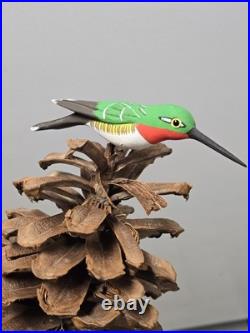 Vintage Charles Morgan Baxter TN Carved Wood Humming Bird Sculpture Folk Art