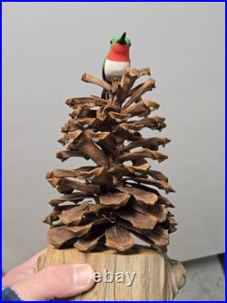 Vintage Charles Morgan Baxter TN Carved Wood Humming Bird Sculpture Folk Art