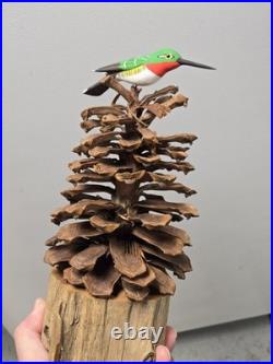Vintage Charles Morgan Baxter TN Carved Wood Humming Bird Sculpture Folk Art