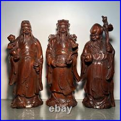 Vintage China Wooden Carved Three God of Longevity Figure Statue Wood Sculpture