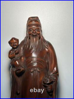 Vintage China Wooden Carved Three God of Longevity Figure Statue Wood Sculpture