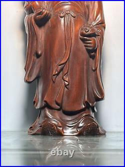 Vintage China Wooden Carved Three God of Longevity Figure Statue Wood Sculpture
