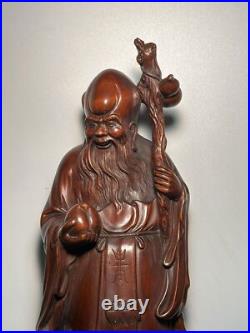 Vintage China Wooden Carved Three God of Longevity Figure Statue Wood Sculpture