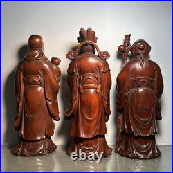 Vintage China Wooden Carved Three God of Longevity Figure Statue Wood Sculpture