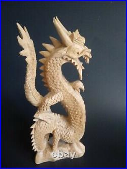 Vintage Chinese Dragon Statue Sculpture Figurine Wood Hand Carved Art 10