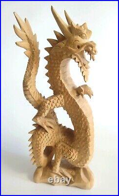 Vintage Chinese Dragon Statue Sculpture Figurine Wood Hand Carved Art 10