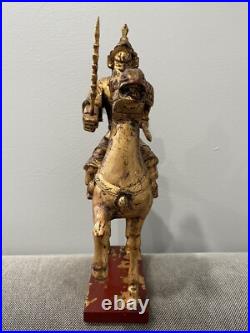Vintage Chinese Gilded Wood Warrior on Horse Statue / Sculpture