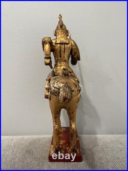 Vintage Chinese Gilded Wood Warrior on Horse Statue / Sculpture