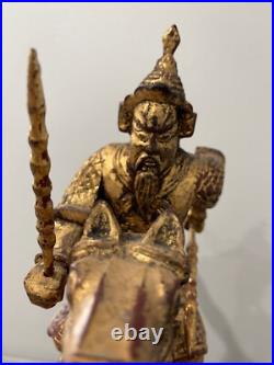 Vintage Chinese Gilded Wood Warrior on Horse Statue / Sculpture