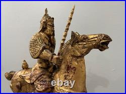 Vintage Chinese Gilded Wood Warrior on Horse Statue / Sculpture