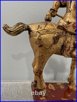 Vintage Chinese Gilded Wood Warrior on Horse Statue / Sculpture