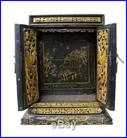 Vintage Chinese Golden Carving Small Wood Buddha House Box cs2565
