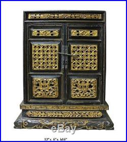 Vintage Chinese Golden Carving Small Wood Buddha House Box cs2565