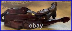 Vintage Chinese Hand Carved Wood Sculpture of a Boy/Man On a Water Buffalo/Oxen