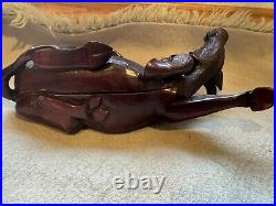 Vintage Chinese Hand Carved Wood Sculpture of a Boy/Man On a Water Buffalo/Oxen