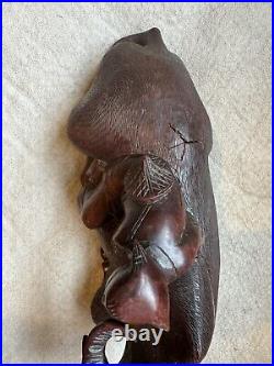 Vintage Chinese Hand Carved Wood Sculpture of a Boy/Man On a Water Buffalo/Oxen