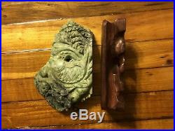 Vintage Chinese Jade Carving Of A Fish With Wood Pedestal Asian Artwork Statue Old